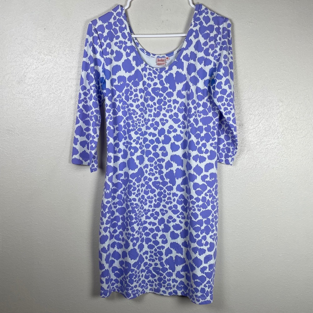 Persifor Purple White Cheetah Animal Print Scoop Neck‎ 3/4 Sleeve Sheath Dress M